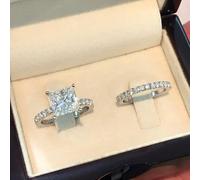 SXSWCH Luxury 925 argent sterling exagéré en strass 2pcs bandes de mariage anneaux de fiançailles 2 carats sterling argent de mariée ensemble cubic zircone anneau de mariage taille 10