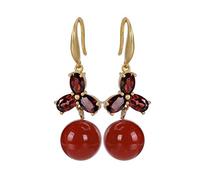 SXSWCH pour Les Femmes, la Goutte d'oreille de Style Chinois s Southern Red Agate Round Round Personalité Tempérament de personnalité Femelle Moucles d'oreilles enrôlées