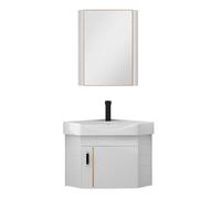 SXSYTR Lave Main d'angle, Ensemble Lave-Mains d'angle Blanc + Vasque + Armoire De Toilette, Meuble Lave-Mains À Suspendre avec Lavabo, Meuble De Rangement Blanc(48cm)