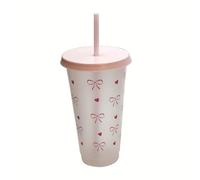 SXTIHD Gobelet de Fête Réutilisable en Plastique PP Transparent avec Noeud Papillon Rose, Couvercle et Paille Inclus, Idéal pour Anniversaires, Baby Showers et Fêtes Thématiques