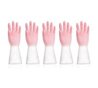 SXTYYH 5 Paires Imperméable Gants en Caoutchouc for La Cuisine & Lave-Vaisselle, Gants Menage Longs Gants De Nettoyage, épais Et Réutilisables Gants Vaisselle(Pink,5 Pairs_S)