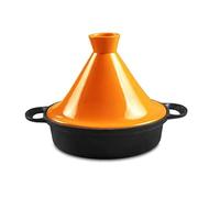 SXTYYH Accueil Fonte émail Pot à Tajine Premium Plat Tajine for La Cuisson, Marocain Marmite à Ragoût Sécurité Induction Avec Poignée Et Couvercle Conique(Orange)