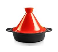 SXTYYH Accueil Fonte émail Pot à Tajine Premium Plat Tajine for La Cuisson, Marocain Marmite à Ragoût Sécurité Induction Avec Poignée Et Couvercle Conique(Rouge)