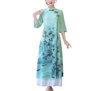 SXTYYH Chinoise Robe Traditionnelle Robe Vietnam for Femme Ao Dai Elégante Mince Longue Cheongsam Robe Longue for L'été Qipao(4XL,Light Green)