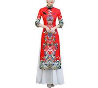 SXTYYH Costume Deux PièCes Traditionnel Robe Vietnamienne Ao Dai for Femmes Vintage Robe Cheongsam Mode Qipao Robe Chinoise(L,Red A)