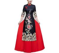 SXTYYH Costume Deux PièCes Traditionnel Robe Vietnamienne Ao Dai for Femmes Vintage Robe Cheongsam Mode Qipao Robe Chinoise(4XL,Noir)