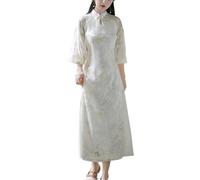 SXTYYH L'été Traditionnel Robe Vietnamienne Ao Dai for Femmes Robes Chinoises Mousseline Broderie Robe Cheongsam Manches Longues Qipao(M)