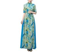 SXTYYH Longue AméLioration Robe Vietnam for Femme Ao Dai, Robe Traditionnelle Chinois Cheongsam Robe Hanfu élégante Qipao(XL,Bleu)