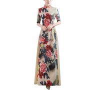 SXTYYH Longue Robe Cheongsam, Robe Vietnamienne Ao Dai Stage Robe Traditionnelle Chinoise Impression Amélioré Robe Qipao(M)