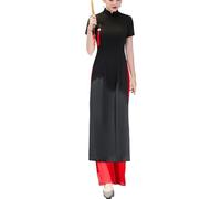 SXTYYH Robe Vietnamienne Ao Dai for Femmes Cheongsam Elégante Qipao Chinois Robe Traditionnelle été Hanfu for Le Quotidien(Noir,L)