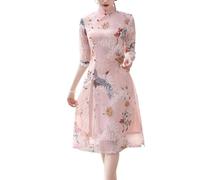 SXTYYH Robe Vietnamienne Ao Dai for Femmes Traditionnelle Costume Chinois Moyen Et Long Elégante Robe Cheongsam for L'été(L)
