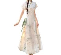 SXTYYH Robe Vietnamienne Ao Dai for Femmes Traditionnelle Robe Chinoise été élégante Qipao Robe Longue Au Jour Le Jour Fille Grande Taille Tempérament Robe Cheongsam(M)