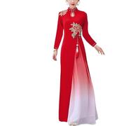 SXTYYH Traditionnel Robe Vietnam for Femme Ao Dai Longue Robe Chinoise été Robe Cheongsam Broderie Qipao(M,Rouge)