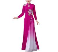 SXTYYH Traditionnel Robe Vietnam for Femme Ao Dai Longue Robe Chinoise été Robe Cheongsam Broderie Qipao(3XL,Rosy)