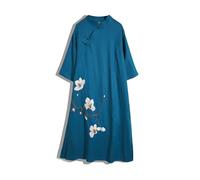 SXTYYH Traditionnel Robe Vietnam for Femme Ao Dai Longue Robe Chinoise été Robe Cheongsam Broderie Qipao(L,Bleu)