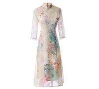 SXTYYH Traditionnel Robe Vietnamienne Ao Dai for Femmes Mince Dentelle Robe D'été Robe Cheongsam Qipao Impression Mode Robes Hanfu(3XL)