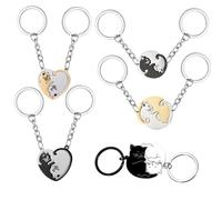 Sxutop 10 Pièces Porte-Clés Couple de Chats Mignon Porte-Clés Amitié en Forme de Chat Pendentif Puzzle Séparable Assorti Keychain pour Couple Saint Valentin Anniversaire et Cadeau D'anniversair