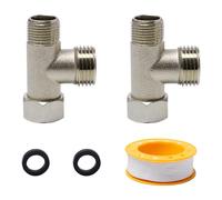 Sxutop 2 Pièces Vanne de Connecteur 3 Voies Adaptateur en Forme T 3/8" 1/2" Vanne de Dérivation 3 Voies Inverseur pour Raccord Toilette, avec Rondelle et Ruban d'Étanchéité