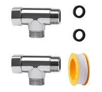 Sxutop 2 Pièces Vanne de Dérivation de Toilette Raccord en T 1/2" a 3 Voie Vanne Dérivation WC Robinet 3 Voies Connecteur vanne en T Inverseur pour Raccord Toilette,avec Rondelle et Ruban d'Étanchéité