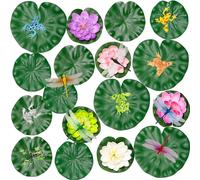 Sxutop 28 Pièces Nenuphar Flottant Artificiel Fleur Nénuphar en Plastique pour Bassin Faux Fleur Lotus de Flottants Nénuphars Artificielles avec Grenouille Libellule pour Décoration Etang de Jardin