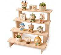 Sxutop 4 Niveaux Présentoir en Bois Massif Étagère de Présentation à Parfum et Figurine Support Affichage Vitrine en Bois Détachable pour Bijoux Desserts Maquillage et Collections
