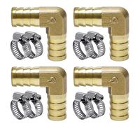 Sxutop 4 Pièces Raccord Cannelé en Laiton 16mm de 90 Degré Raccord Coudé Cannelé Tuyau Laiton Barbelé 90 Degré Coude Connecteur Coupleur pour Air Eau Huile, avec Collier de Serrage Inox