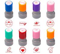 Sxutop 8 Pièces Tampon Enseignant Set Tampon Ecole pour Enseignant Plastiques tampon Auto Encreur Enfant Tampons Encreur Enseignants avec 8 Motifs pour Cadeau Professeur et encourager Élèves