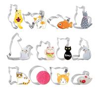 Sxutop Lot de 12 Emporte-pièces Chaton Mignon 3D Coupe-Biscuit en Forme de Chat Moule À Biscuits en Acier Inoxydable Pressables Cookie Cutters pour Décoration de Gâteau Fondant Pâtisserie