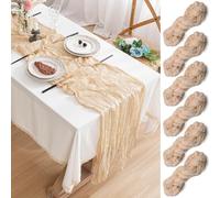 SXUUXB Lot de 6 Chemins de Table en Gaze de Coton, 90 x 300 cm Chemin de Table en Tulle Bohème, pour la Décoration d'anniversaire, Mariage & Baptême(Beige)