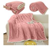 Sxwdeu Couverture épaisse à rayures en fausse fourrure de lapin, couverture de canapé en flanelle ultra douce, couverture de sieste confortable en velours de lait pour lit et canapé, couverture