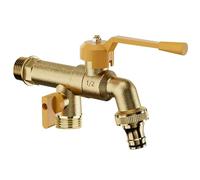 SXWYLZ Double Robinet Laiton Exterieur Jardin Robinet de Jardin Double Sortie Robinet Universel de Jardin 1/2 Robinet Eau Froide Matériel D'Arrosage pour Jardin,Couleur Laiton