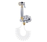 SXWYLZ Ensemble de Douchette à Main pour Bidet avec Robinet D'Angle à Double Commande, Pistolet de Pulvérisation et Flexible à Ressort de 2,3m pour Douche Privée, Chrome