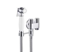 SXWYLZ Ensemble de Pulvérisateur de Bidet avec Robinet D'Angle à Double Commande, Support, Pistolet Pulvérisateur et Flexible en Acier Inoxydable de 1,2M pour Salle de Bain, Chrome + Blanc