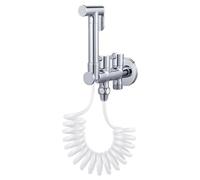 SXWYLZ Kit Douchette Bidet Wc Pulvérisateur de Douche pour L'Hygiène Intime avec Pistolet de Pulvérisation, Vanne D'Angle à Double Commande et Flexible à Ressort de 2,3m, Chrome