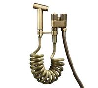 SXWYLZ Kit Hygiene Wc Antique avec Support Intégré Robinet D'Angle à Double Commande Pistolet Pulvérisateur à Bouton Poussoir Flexible à Ressort de 3m et Flexible de Toilette de 60cm
