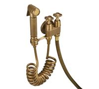 SXWYLZ Kit Pommeau Douche Toilette Nettoyage Antique avec Support Pistolet de Pulvérisation Vanne D'Angle à Double Commande Tube à Ressort de 2m et Tuyau de Toilette de 60cm pour Douche Privée