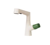 SXWYLZ Mitigeur Lavabo avec Douchette Extractible, Robinet de Lavabo Pivotant à Relevable, Robinet Salle Bain à 2 Modes, à Poignée Unique, Eau Chaude et Eau Froide,Blanc + Vert