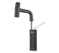 SXWYLZ Mitigeur Lavabo avec Douchette Extractible Robinet Salle Bain Rotatif 4 Modes, Robinet Relevable Poignée Unique Eau Chaude et Froide,Noir