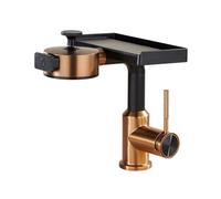 SXWYLZ Mitigeur Lavabo avec Douchette Extractible, Robinet Salle de Bain avec Douchette Extractible à 3 Modes, Robinet Mélangeur pour Évier à Poignée Unique, Eau Chaude et Eau Froide,Or Rose + Noir