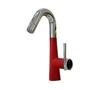 SXWYLZ Mitigeur Lavabo Extractible Robinet de Levage Pivotant à 360° Robinets de Lavabo pour Salle de Bain avec 2 Modes Poignée Unique Chaud et Froid,Rouge + Chromé