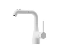 SXWYLZ Mitigeur Lavabo Pivotant et Relevable, Robinet de Salle de Bain avec Douchette Extractible, Mitigeur Evier à 3 Modes, Poignée Unique, Eau Chaude et Froide,Blanc