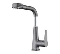 SXWYLZ Mitigeur Lavabo Pivotant et Relevable, Robinet Salle Bain avec Douchette Extractible à 4 Modes, à Poignée Unique, Robinet D'Eau Chaude et Froide,Gris