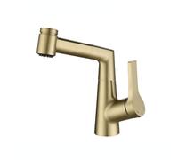 SXWYLZ Mitigeur Lavabo Pivotant Robinet Salle Bain Extensible 2 Modes de Débit D'Eau Robinet Relevable Poignée Unique Eau Chaude et Froide,Or Brossé