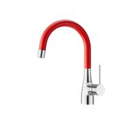 SXWYLZ Mitigeur Salle de Bain avec Douchette Extractible, Robinet Lavabo Rotatif à 360°, Robinet Evier à 2 Modes, Poignée Unique, Eau Chaude et Froide,Chrome+Rouge