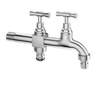 SXWYLZ Robinet de Jardin À Double Sortie Robinet Double Machine A Laver en Acier Inoxydable Rallonge Robinet Exterieur 1/2 Pouces,170Mm