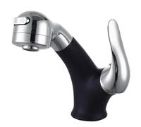 SXWYLZ Robinet de Lavabo avec Douchette Extensible 2 Modes Robinet Lavabo Salle de Bain Poignée Unique Robinets D'Eau Chaude et Froide,Noir + Chromé