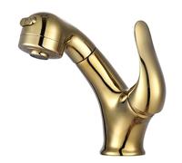 SXWYLZ Robinet de Lavabo avec Douchette Extensible 2 Modes Robinet Lavabo Salle de Bain Poignée Unique Robinets D'Eau Chaude et Froide,Or