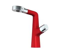 SXWYLZ Robinet de Lavabo avec Douchette Extensible, Robinet Relevable Rotation à 360°, Mitigeur Salle de Bain de 3 Modes, Poignée Unique, Eau Chaude et Froide,Rouge + Chromé