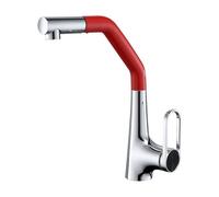 SXWYLZ Robinet de Lavabo avec Douchette Extensible Robinet Rotatif à 360° Mitigeur Salle de Bain Douche à 2 Modes Poignée Unique Eau Chaude et Froide,Chrome+Rouge