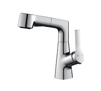 SXWYLZ Robinet de Salle de Bain avec Douchette Extractible Mitigeur Lavabo à 2 Modes Rotation à 360° Relevable à Poignée Unique Robinet D'Eau Chaude et Froide,Chrome